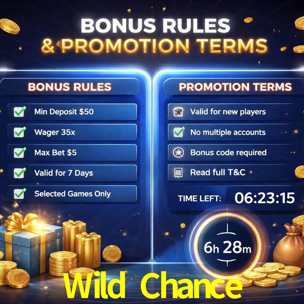 Reglas de promoción Wild Chance y condiciones de bonos explicadas visualmente