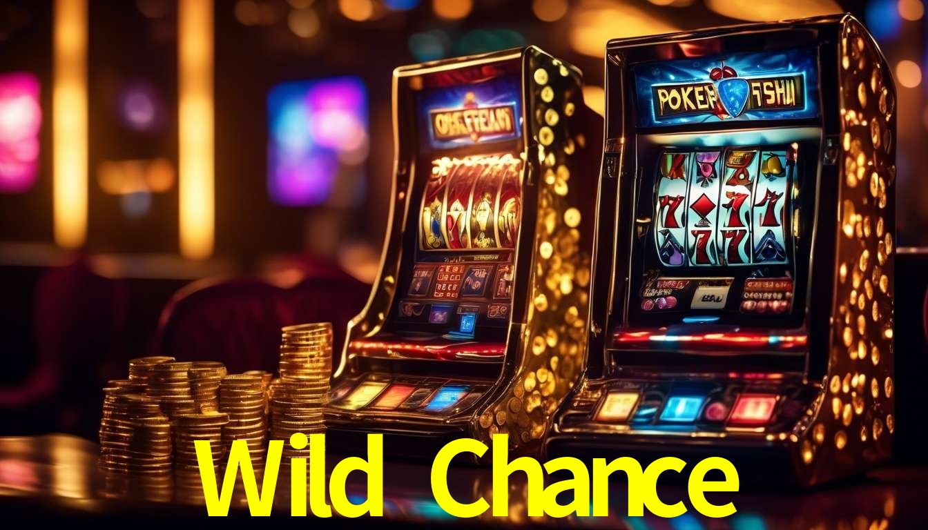 Una escena digital vívida inspirada en casino con Wild Chance mostrado prominentemente, luces brillantes, fichas, cartas y acentos dorados.